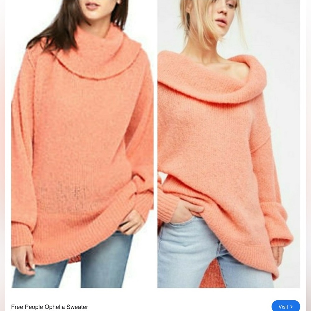 Free People Soft  oversized Coral Cowl Neck Sweater; size S